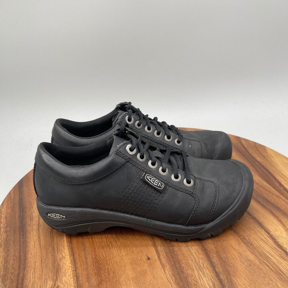 Keen Austin Shoes Mens Size 7 Black Leather Trail Hiking Walking Outdoor Sneaker